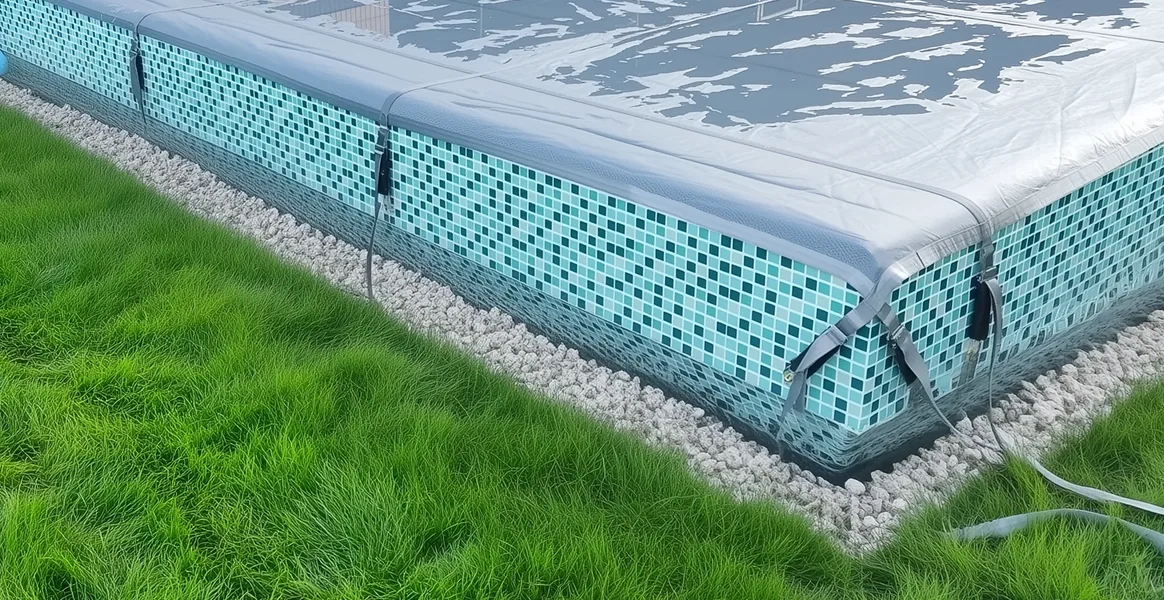 Покрывало для бассейна под снегом — защита зимой в Тихвине